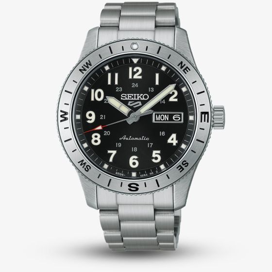 Seiko Mens 5 Sports Field Automatic Black Dial Stainless Steel Bracelet Watch HDB006K1