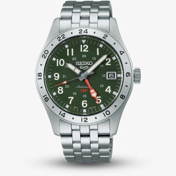 Seiko Mens 5 Sports Field GMT Green Dial Bracelet Watch HDB001K1