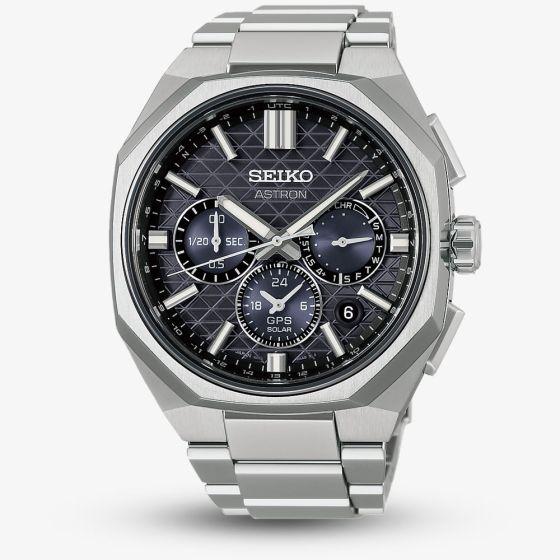 Seiko Mens Astron Tesselate GPS Solar Black Dial Titanium Bracelet Watch HAB002J1