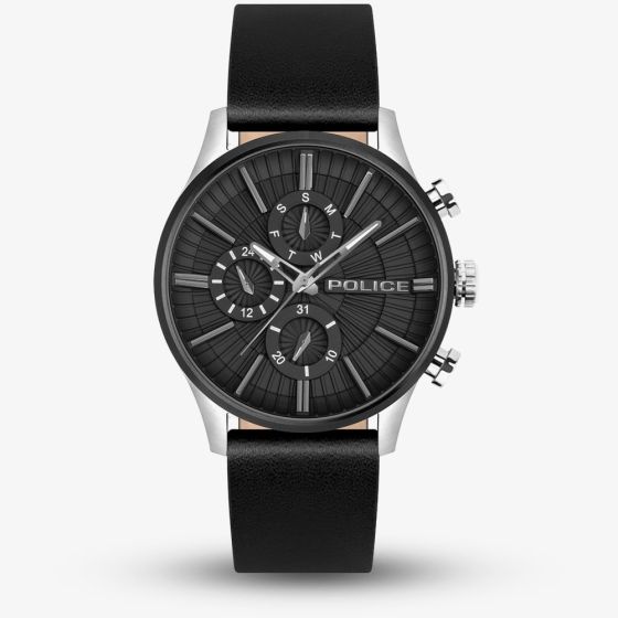 Police Mens Barter Black Leather Strap Watch PEWJF2195040
