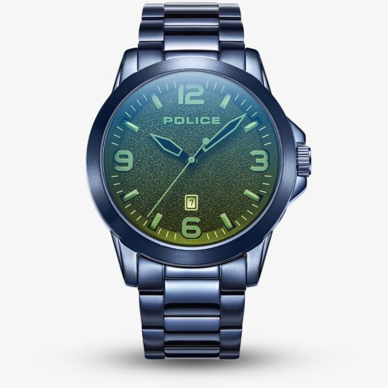 Police Mens Cliff Matt Blue Stainless Steel Bracelet Watch PEWJH2194503