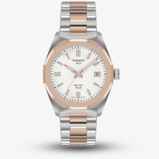 Tissot Ladies PRC 100 Solar Two Tone Mother Of Pearl Dial Watch T151.822.22.111.00