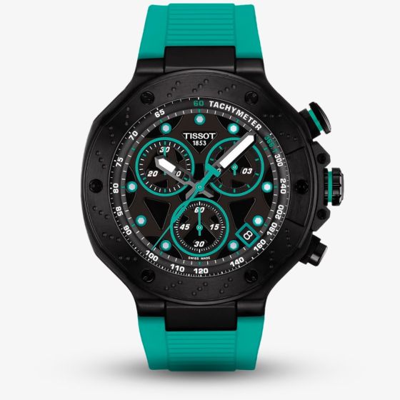 Tissot Mens T-Race Black Chronograph Green Rubber Strap Watch T141.417.37.051.01