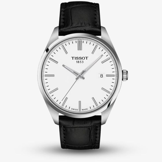Tissot Mens PR 100 White Dial Black Leather Strap Watch T150.410.16.011.00