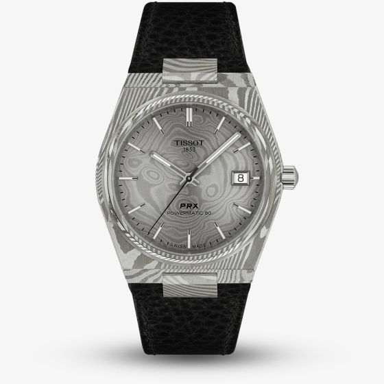 Tissot Mens PRX Damascus Steel Black Leather Strap Watch T137.807.96.081.00