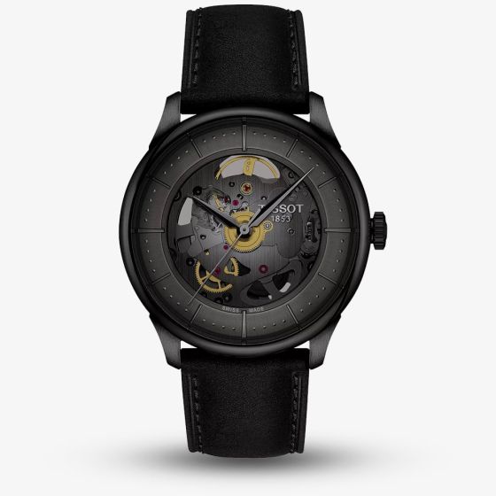 Tissot Chemin Des Tourelles Skeleton Dial Black Leather Strap Watch T139.836.36.441.00