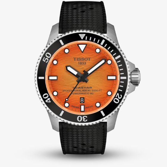 Tissot Mens Seastar 2000 44mm Orange Dial Rubber Strap Watch T120.907.17.281.00