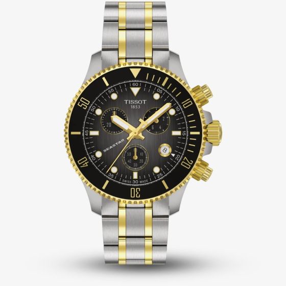 Tissot Mens Seastar Two Tone Chronograph Black Dial Watch T120.217.22.061.00