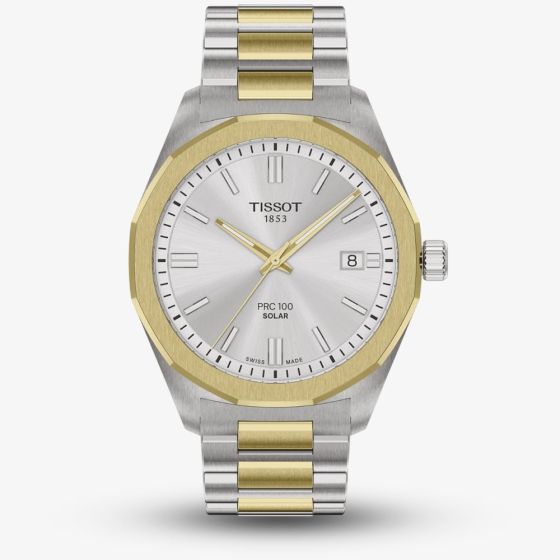Tissot Mens PRC 100 Solar Silver Dial Two Tone Bracelet Watch T151.422.22.031.00