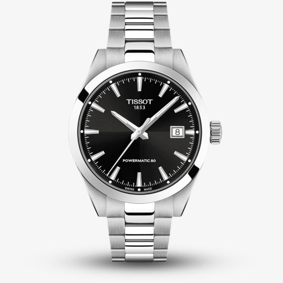 Tissot Mens Gentleman 38mm Powermatic 80 Black Dial Bracelet Watch T165.807.11.051.00