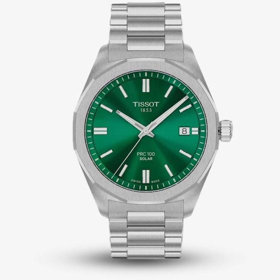 Tissot Mens PRC100 Solar Green Dial Bracelet Watch T151.422.11.091.00