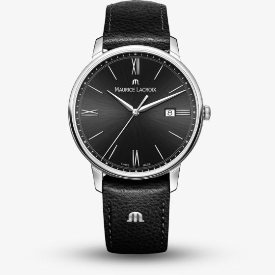 Maurice Lacroix Mens Eliros Black Dial Leather Strap Watch EL1118-SS001-310-1