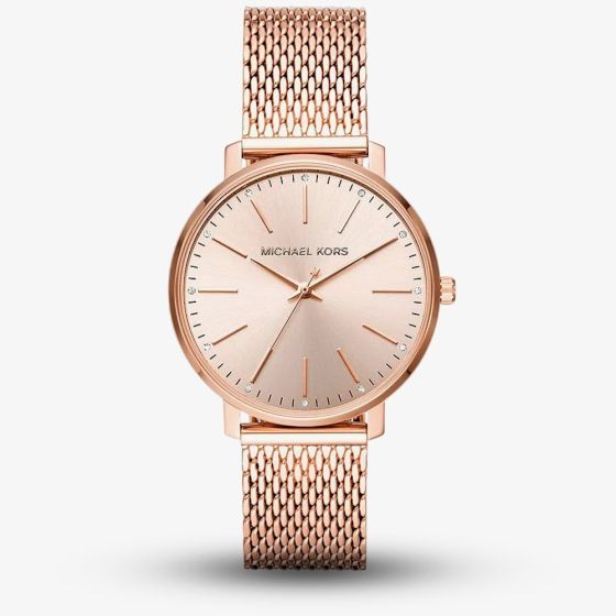 Michael Kors Ladies Pyper Rose Gold Mesh Watch MK4340