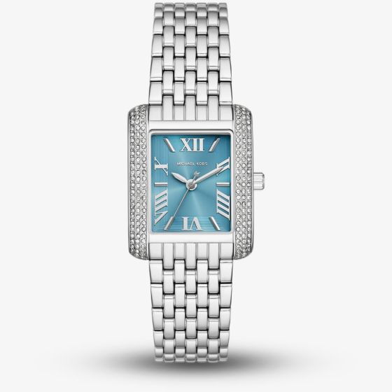 Michael Kors Emery Silver Tone Crystal Pave Blue Dial Watch MK4829