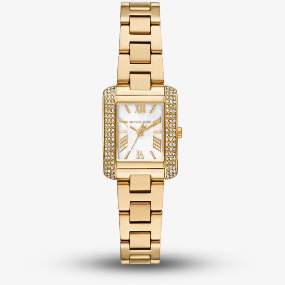 Michael Kors Emery Gold Tone Mother Of Pearl Crystal Pave Watch MK4867