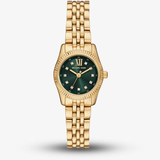 Michael Kors Ladies Petite Lexington Green Dial Gold Tone Watch MK4842