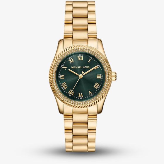 Michael Kors Ladies Mini Lexington Green Dial Gold - Tone Bracelet Watch MK7622