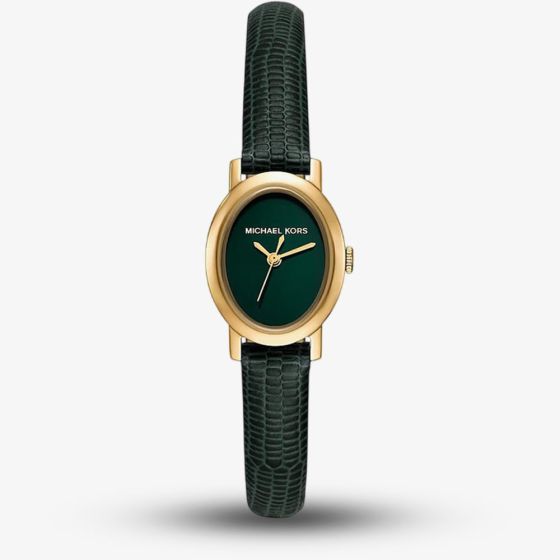 Michael Kors Ladies Green Petite Maude Gold -Tone and Lizard Embossed Leather Watch MK7633