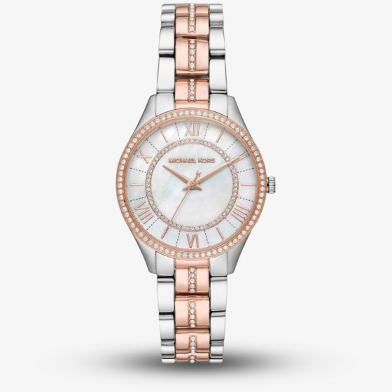 Michael Kors Ladies Mini Lauryn Two Tone Pavé Mother of Pearl Bracelet Watch MK3979