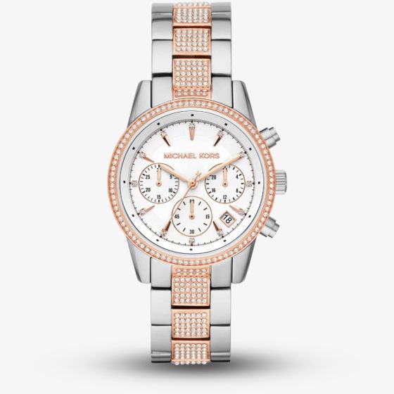 Michael Kors Ladies Bryant Chronograph Two Colour Crystal Bracelet Watch MK6651