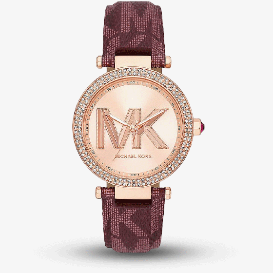 Michael Kors Parker MK Logo Bordeaux Strap Watch MK2974