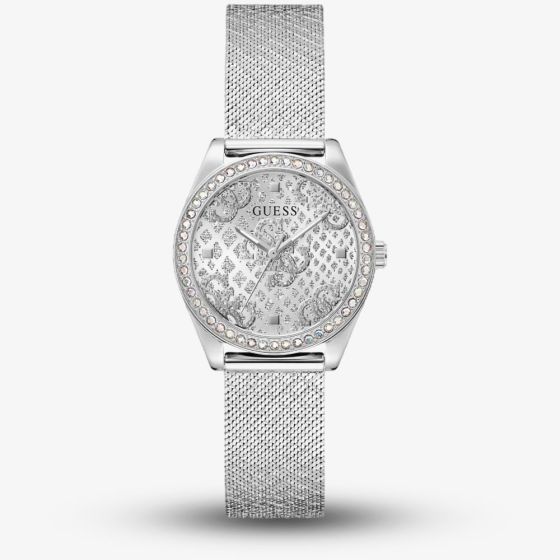 Guess Ladies Boa Silver Mesh Crystal Watch GW0748L1