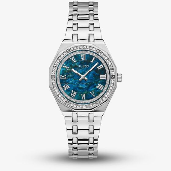 Guess Ladies Desire Blue & Green Mother Of Pearl Crystal Watch GW0770L1