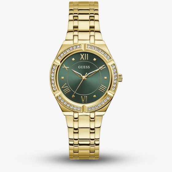 Guess Ladies Cosmo Gold Tone & Green Crystal Watch GW0033L8