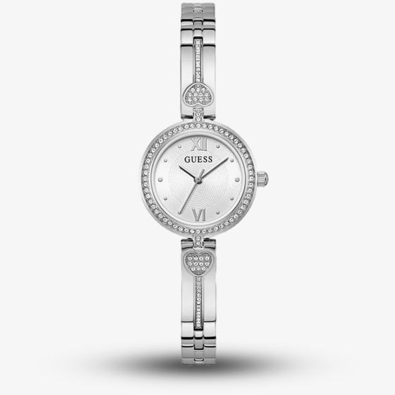 Guess Ladies Lovely Silver Crystal Heart Watch GW0655L1