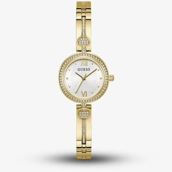 Guess Ladies Lovely Gold Tone Crystal Heart Watch GW0655L2