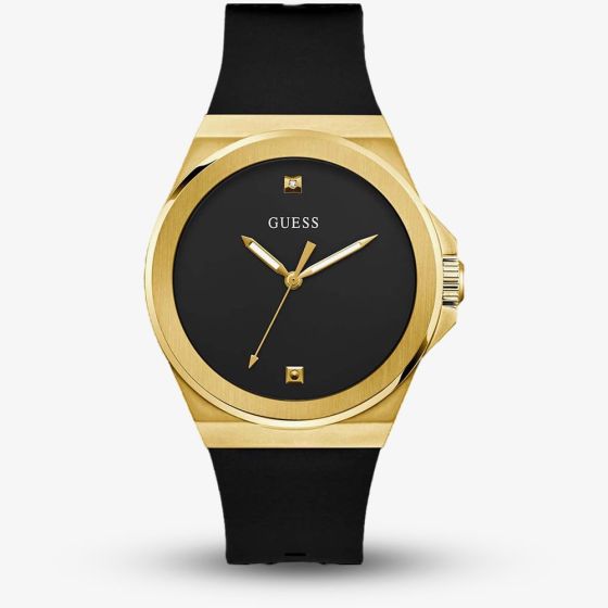 Guess Mens Vinyl Gold Tone Black Dial Watch GW0790G1