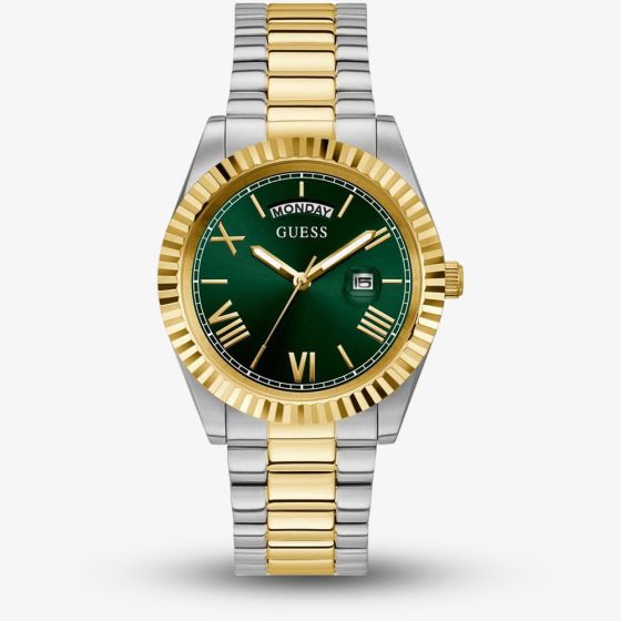 Guess Mens Connoisseur Two Tone Green Dial Watch GW0265G8