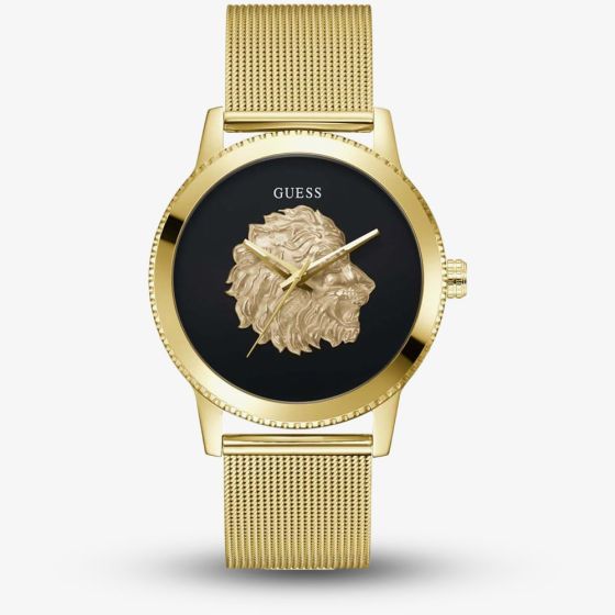 Guess Mens Monarch Gold Tone Lion Mesh Bracelet Watch GW0702G1