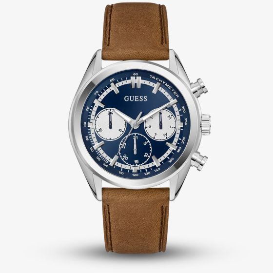 Guess Mens Dawson Blue Chronograph Dial Brown Leather Strap Watch GW0972G1
