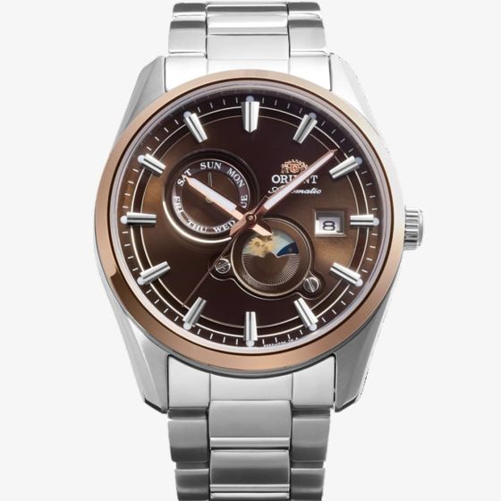Orient Mens Stretto Sun & Moon Brown Dial Bracelet Watch RA-AK0313Y