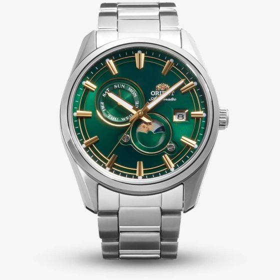 Orient Mens Stretto Sun & Moon Green Dial Bracelet Watch RA-AK0314E