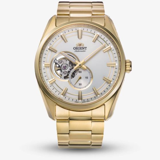 Orient Mens AR00 Semi Skeleton White Dial Gold Tone Bracelet Watch RA-AR0007S