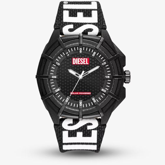 Diesel Mens Framed Black & White Logo Fabric Strap Watch DZ4654