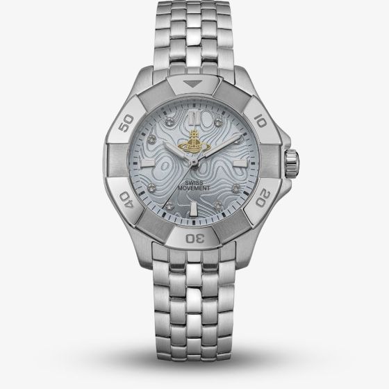 Vivienne Westwood Ladies Brompton Patterned Blue Dial Watch VV341LBLSL