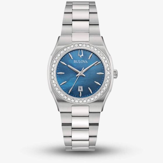 Bulova Surveyor Blue Mother Of Pearl Diamond Watch 96R246
