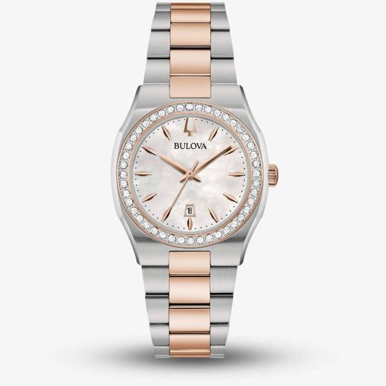 Bulova Surveyor Two Colour Mother Of Pearl Diamond Watch 98R283