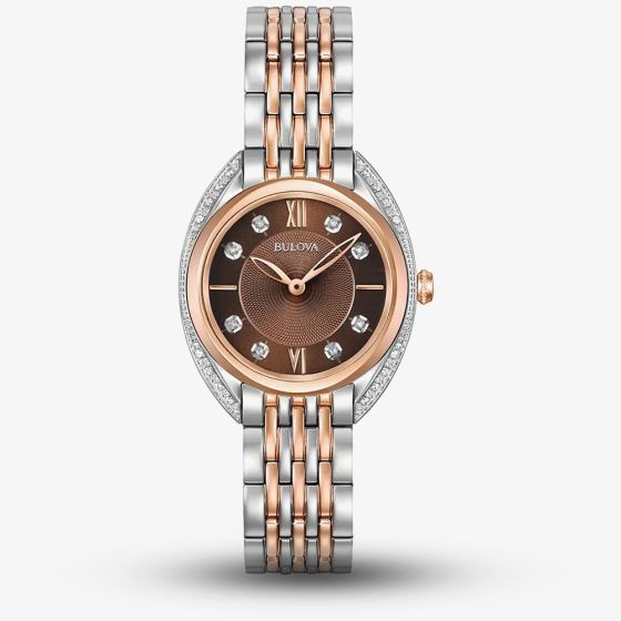 Bulova Ladies Classic Two-Tone Brown Dial Diamond Watch 98R230