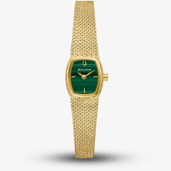 Bulova Ladies Goddess Of Time Gold Plated Green Dial Watch 97L184