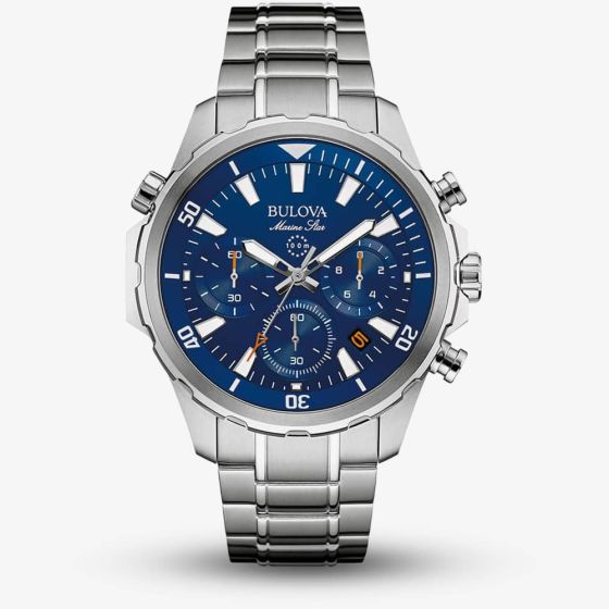 Bulova Mens Marine Star Stainless Steel Blue Chronograph Dial Bracelet Watch 96B256