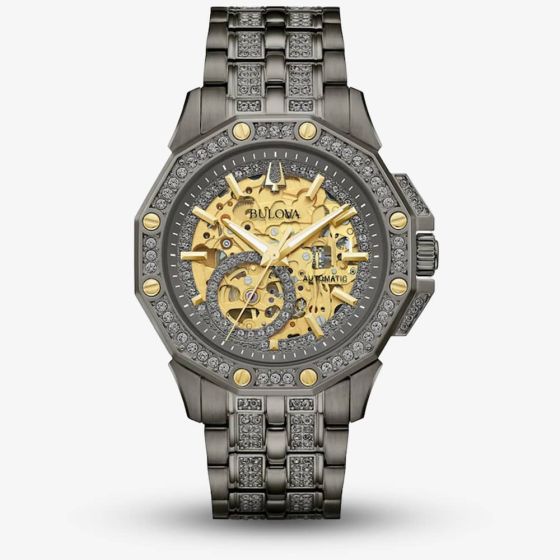 Bulova Mens Octava Crystal Gunmetal Grey Watch 98A293