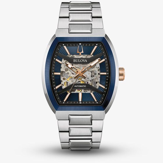 Bulova Mens Maquina Automatic Blue Dial Skeleton Watch 98A319