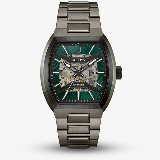 Bulova Mens Maquina Green Skeleton Dial Watch 98A321