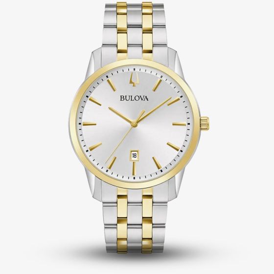 Bulova Mens Sutton Two-Tone Silver Dial Bracelet Watch 98B385