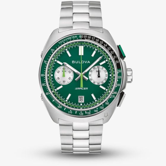 Bulova Mens Racer Chronograph Green Bracelet Watch 98B468