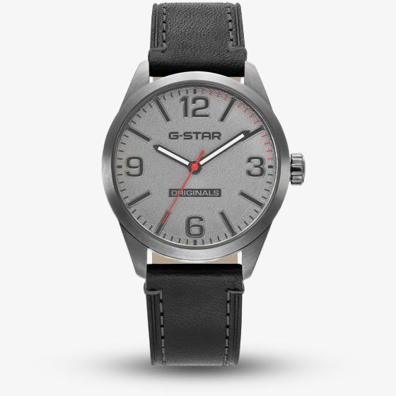 G-STAR Mens Originals Grey Dial Black Leather Strap Watch GSW.503.02